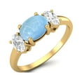 thumbnail image 2 of 1.50 Cts Larimar 925 Sterling Silver Gold Vermeil Three-Stone Past, Present and Future Ring, 2 of 3