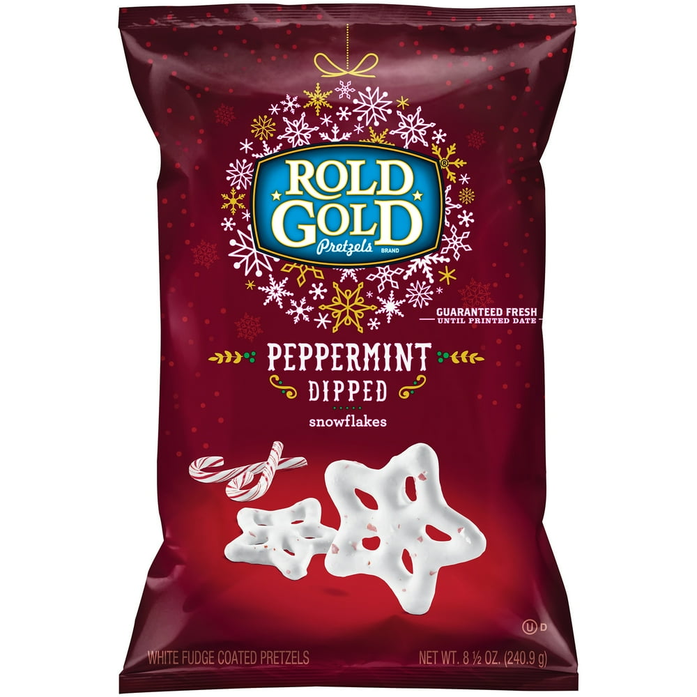 Rold Gold Dipped Peppermint Snowflakes White Chocolate Coated Pretzels