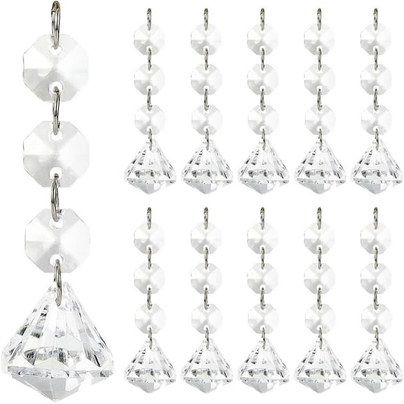 30Pcs Acrylic Diamond Ornaments Hanging Clear Crystals Bulk Faceted Round Centerpieces Chandelier Prism Drop Pendant Diamonds Ornament for Christmas Tree Wedding Party Decoration Supplies