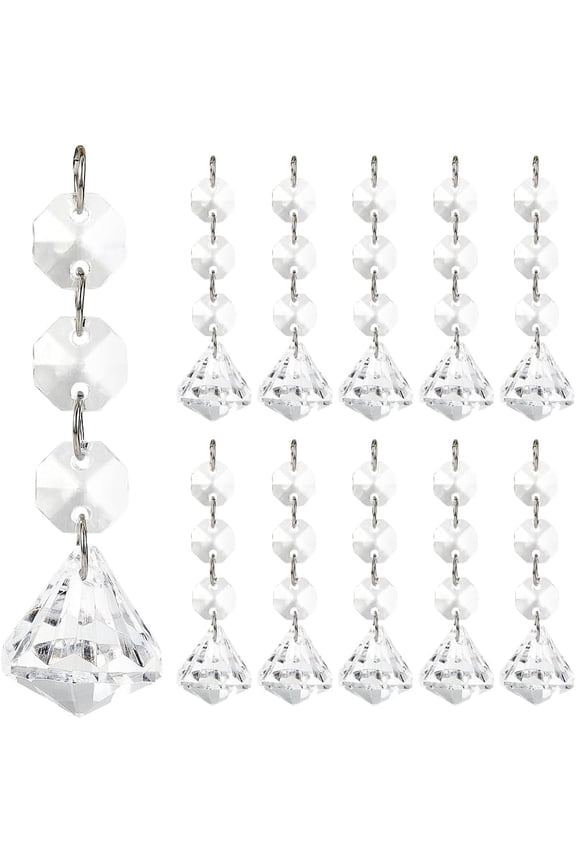 30Pcs Acrylic Diamond Ornaments Hanging Clear Crystals Bulk Faceted Round Centerpieces Chandelier Prism Drop Pendant Diamonds Ornament for Christmas Tree Wedding Party Decoration Supplies