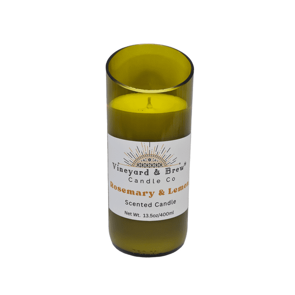 Repurposed Wine Bottle Candle Rosemary & Lemon 13.5oz Vineyard & Brew