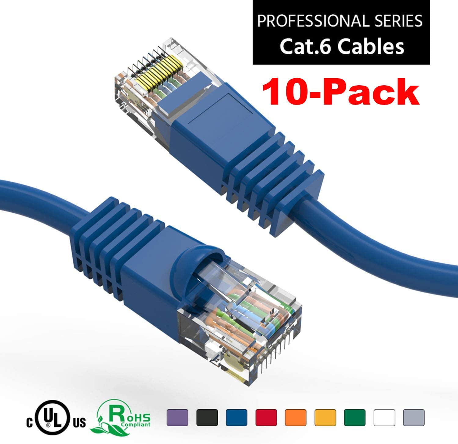 iMBAPrice UL Listed 0.5 Feet (6 inch) Cat6 Ethernet Network Patch Cable, LAN, UTP RJ45 Internet Cat 6 Cable (10 Pack) Blue, Compatible with Personal Computer