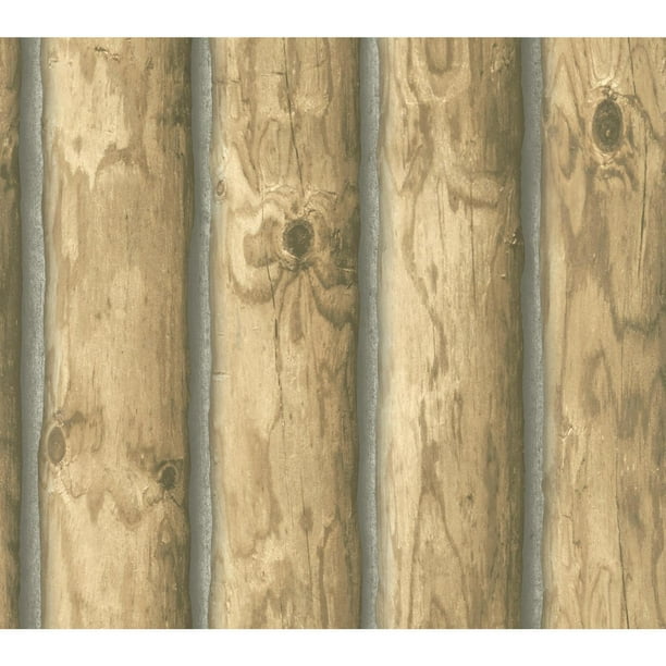 Light Brown Rustic Cabin Lodge Log Wallpaper CH7977 Prepasted Double