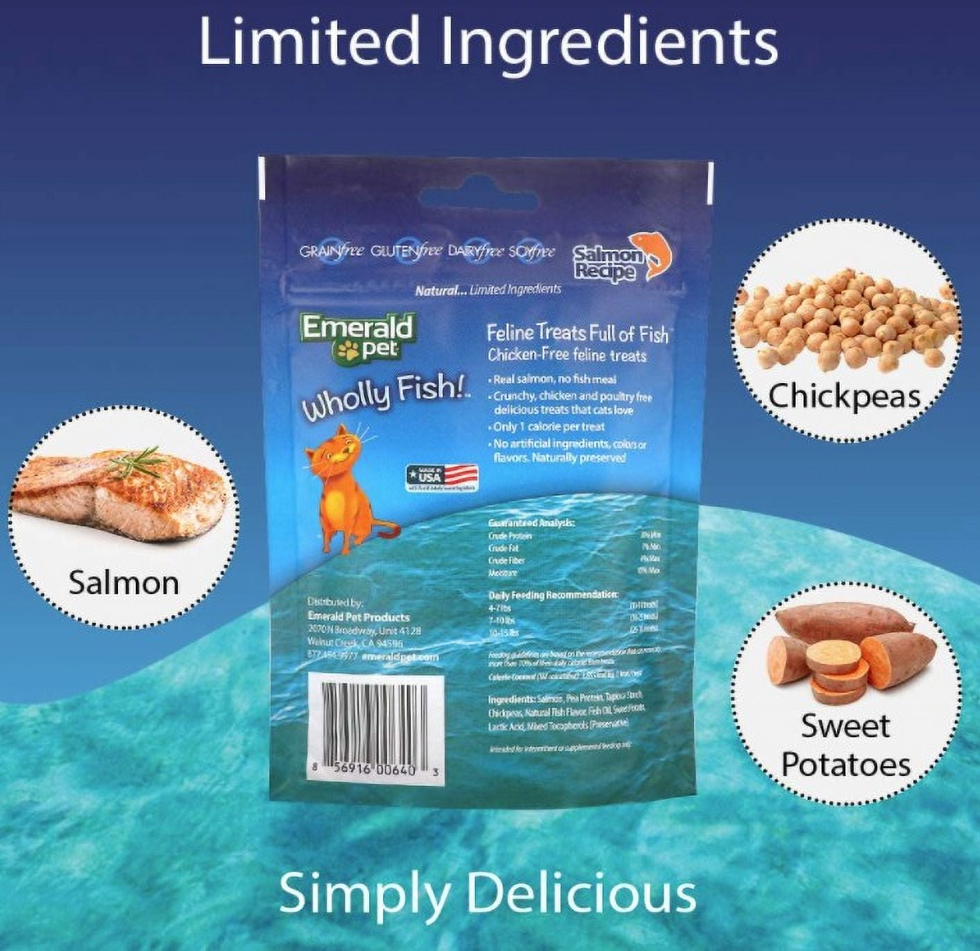 6 Pack Emerald Pet Wholly Fish! Cat Treats Salmon Recipe [Cat Crunchy Treats, Bulk Cat Supplies, Emerald Pet] 18 oz (6 x 3 oz)