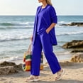 thumbnail image 3 of Textilo 3 Piece Lounge Sets for Women 3/4 Sleeve Cardigan Sleeveless Top Wide Leg Pants Sweatsuit Sets Business Casual Sets,Royal Blue XL, 3 of 5
