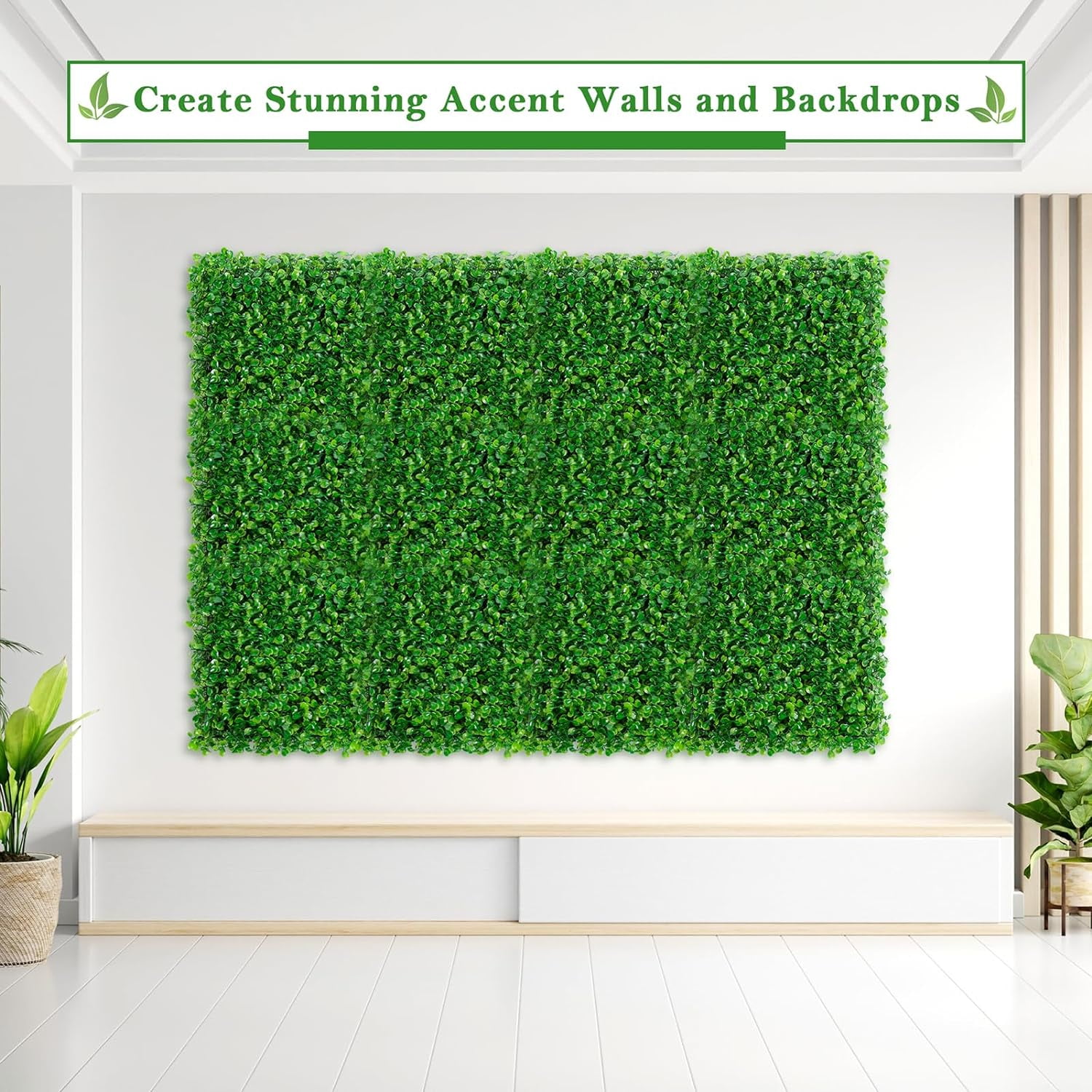 Grass Wall Panels 10 x 10 inch - Pack of 12, Artificial Boxwood Panels with 100 Zip Ties, Greenery Wall Fake Grass Wall Decor Green Wall for Garden Yard Fence Background Decoration