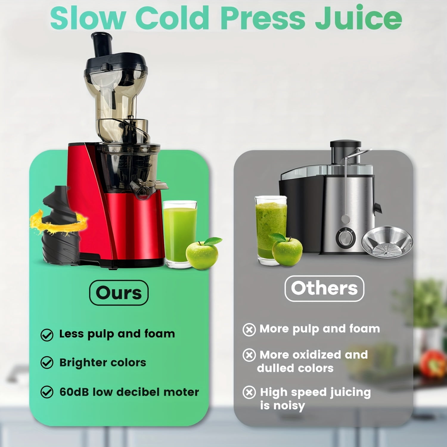 Cold Press Juicer Machines, Juicer Machine for Fruits and Vegetables,High Juice Yield, Multi-Functional for Home Commercial Use Wide Feed Chute with 150W Motor (Red)