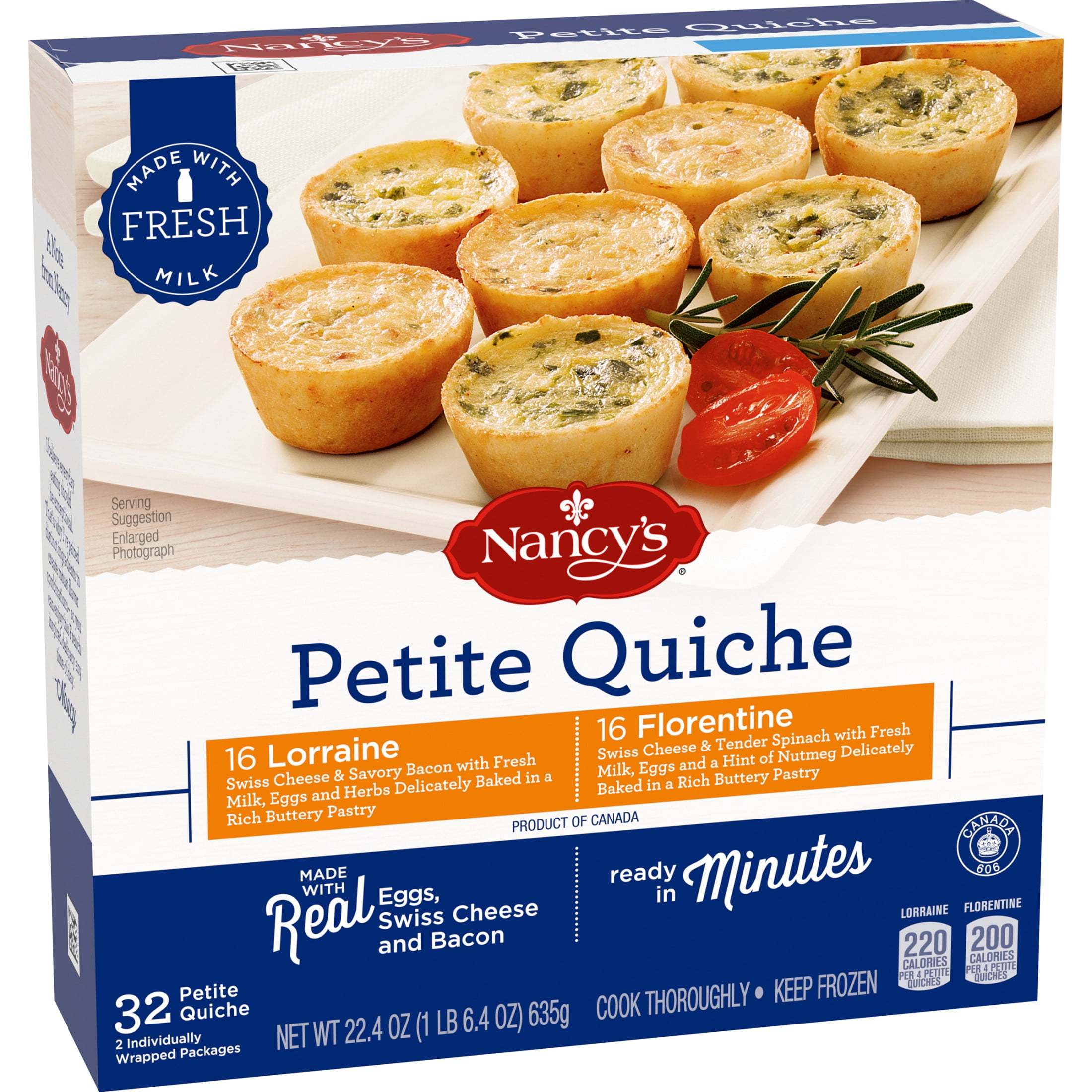 Nancy's Lorraine & Florentine Petite Quiche Frozen Snacks Variety Pack, 32 Count Box