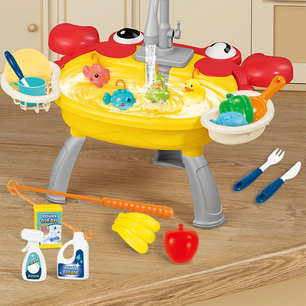 CSCHome Kids Toys Electric Cycle out of the Water Fishing Table Can Wash Dishes Wash Dishes Wash Washing House Toys(Crab fishing platform)