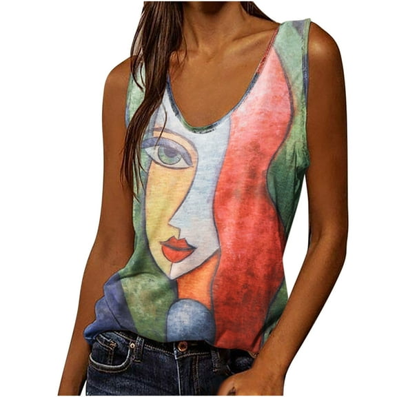 up to 60% off Gifts wycnly Womens Tank Tops Casual Fashion Loose Fit Comfy Going out Vest Shirts Summer Trendy Heart Print Scoop Neck Sleeveless Shirts Blouse Red s