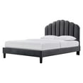 thumbnail image 1 of Platform Bed Frame, Queen Size, Charcoal Grey Gray, Velvet, Modern Contemporary, Bedroom Master Guest Suite Room, 1 of 10