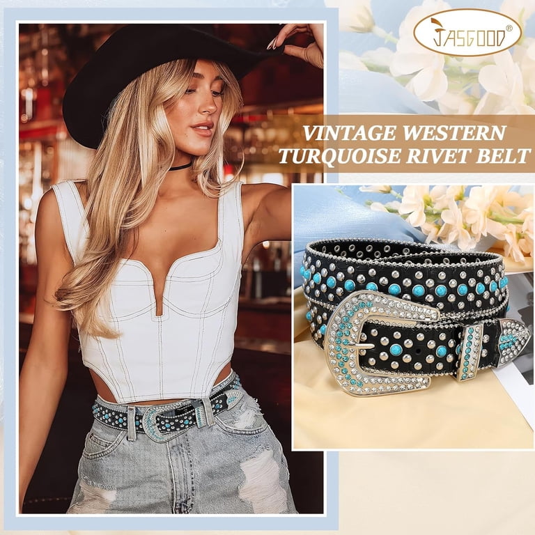 Rhinestone Turquoise Belt for Women Men Western Cowboy  display picture 1