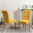 thumbnail image 4 of High Back Tufted Parsons Dining Chair with Solid Rubber Wood Legs, Set of 2, Yellow, 4 of 9