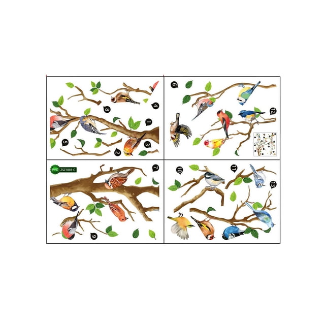 Bewildely 4 Uds estilo chino Vintage pájaros ramas pegatinas de pared póster PVC arte Mural calcomanía hogar negocios oficina sofá bebé Decoración del hogar