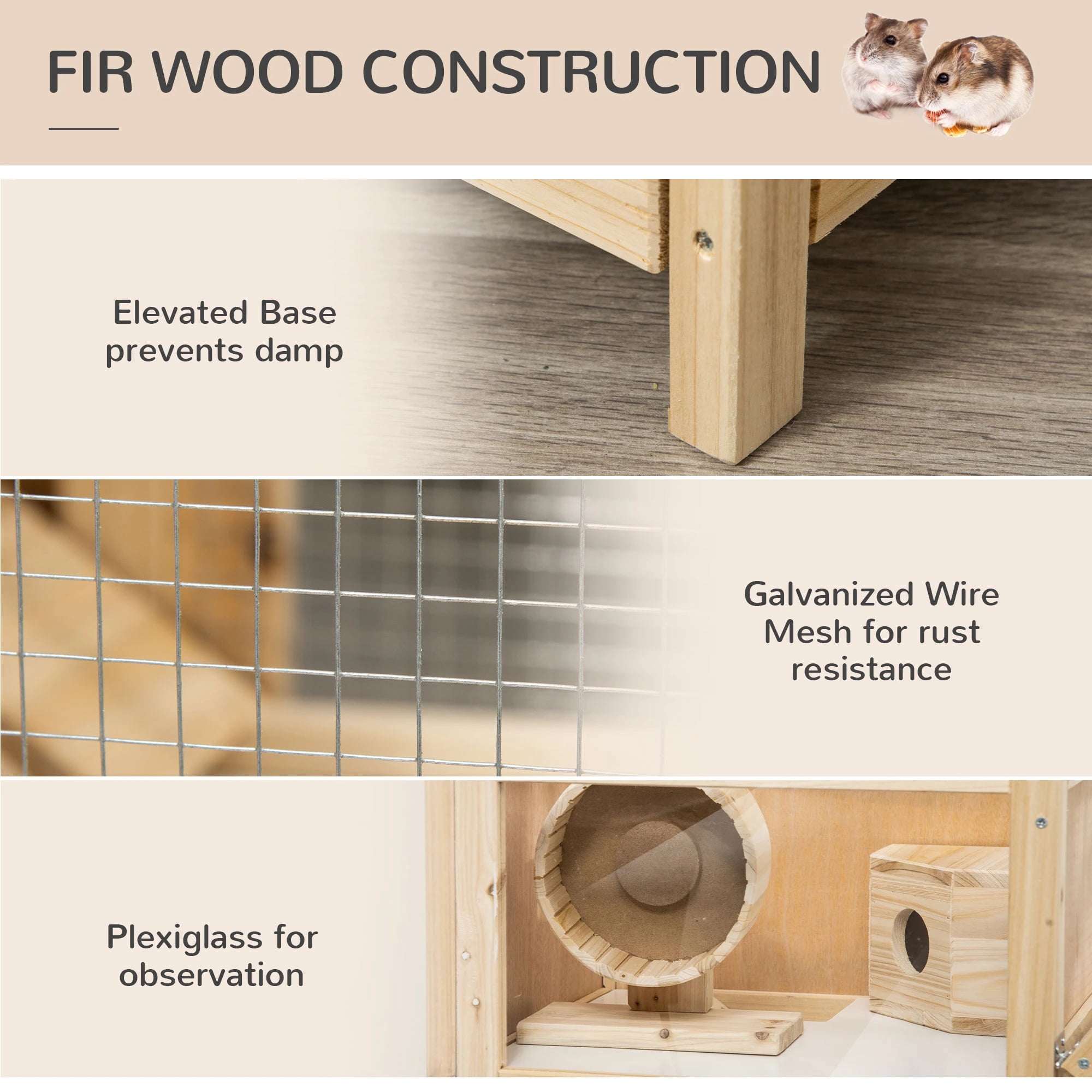 Pefilos 30" Hamster Cage Indoor Wooden Rabbit Hutch Outdoor Bunny Hutch, Guinea Pig Cages, Small Animals Hutch, Beige