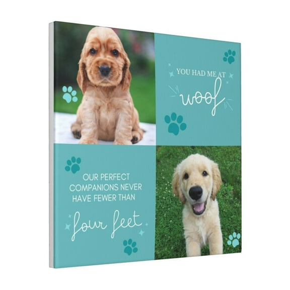 Custom Canvas Prints Blue Simple Dog Personalized Photo Image Collage DIY Framed Kit Wall Art Picture Room Decor 18x18 inch