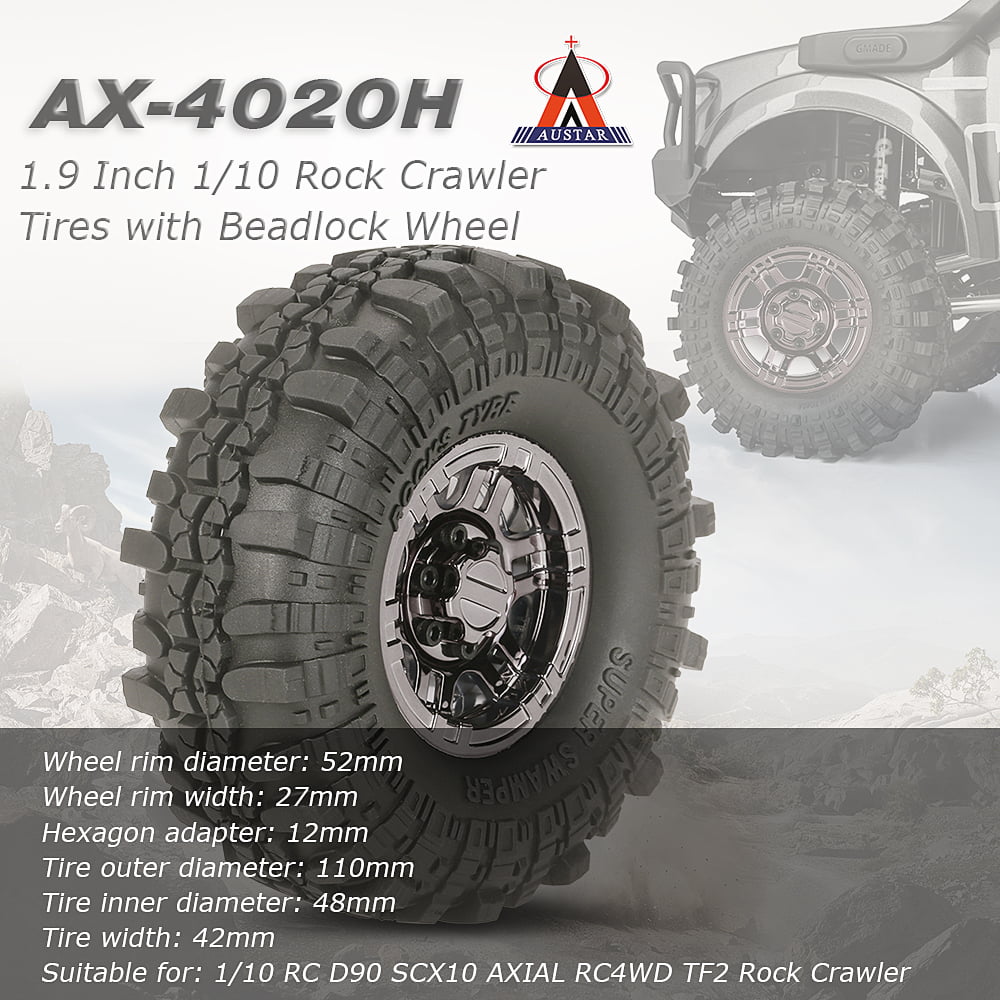 4PCS RC 1:10 Black Rock Crawler 1.9 Inch Beadlock Wheels For Gmade D90 SCX10 