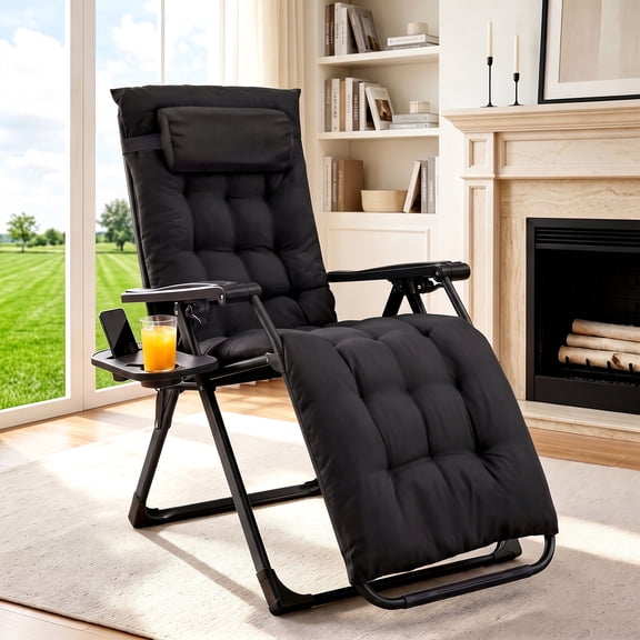 Atilioo Zero Gravity Chair, 330LBS Capacity Reclining Lounge Chair with Removable Cushion & Side Tray, Foldable Patio Chair for Outdoor, Indoor, Lawn, Camping, Black