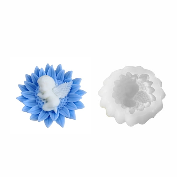 2PCS Flower Candle Molds for Candle Making, 3D Angel Baby in Sunflower Silicone Molds for Soap Making, Resin Casting, Aroma Candle, Wax, Plaster Polymer Clay Home Decor DIY Mother's Gift Baby Shower