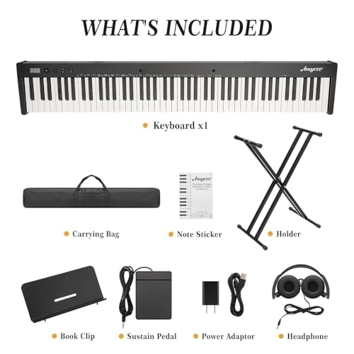 88 Key Electric Keyboard Piano, Semi-Weighted Electronic Keyboards with Stand, Power Adapter, Headphones & Carrying Bag, Portable Digital Piano Music Instrument for Beginners & Professionals