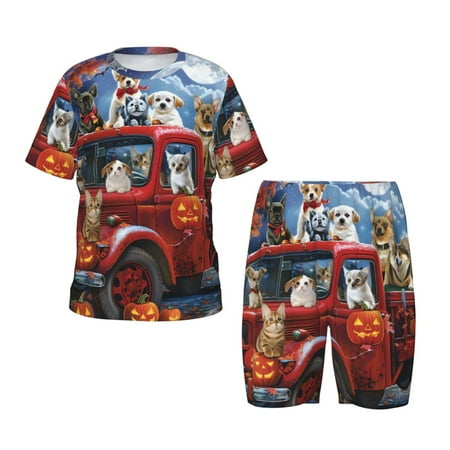 Giroia Halloween Pets Pumpkins for Short-Sleeved Summer Pajama Set for Girls and Boys  Kid Pajama Set-4X-Large