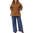 thumbnail image 2 of Agnes Orinda Women's Plus Size Barn Jacket Utility Shacket Corduroy Collar Cuffs Long Sleeve Button Down Casual Cargo Coat with Pocket 1X Brown, 2 of 6