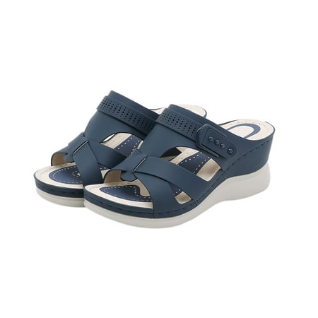 

HAOTAGS Casual Walking Sandals for Women Slide Sandals Platform Summer Sandals Dark Blue Size 6.5