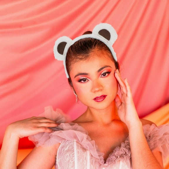 LOLIPPYY Soft Plush Bear Ear Headband White Animal Costume Accessory for Home and Party