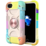 for iPhone 6 / 6S Case with Ring Stand, Heavy Duty Military Grade Rugged Shockproof Silicone Rubber Magnetic Kickstand Holder Case for Women Girls For iPhone 6 / 6S, Rainbow Pink