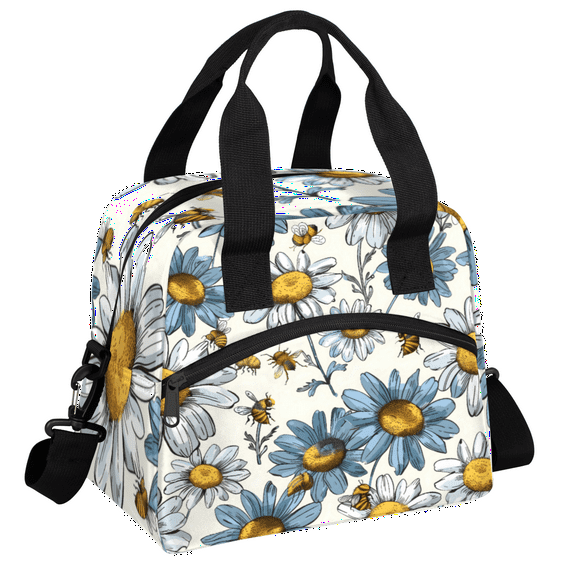 Herdesigns Bee Daisy Insulated Lunch Bag for Women Men Adults Large Reusable Lunch Box Leakproof Portable Cooler Tote Bags with Adjustable Shoulder Strap