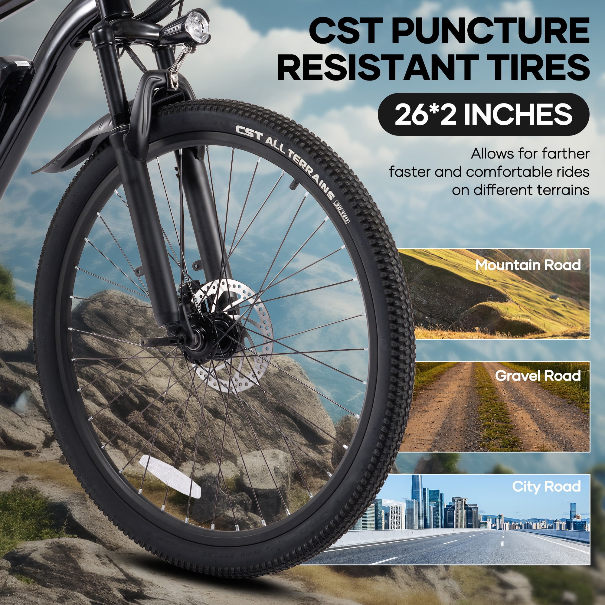 Electric Bike for Adults, 26" Electric Mountain Bike with Front Suspension, 20MPH Electric Bicycles, 48V 350W Removable Battery, Ebike-UL2849