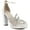 Silver Shimmer Fabric, variant on Womens PETAL Faux Leather Block Heel Pumps