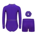 thumbnail image 2 of Runhomal Kids Girls Shiny Rhinestone Long Sleeve Gymnastic Leotard Ballet Tumbling Dance Unitard with Shorts Set Purple 12, 2 of 5
