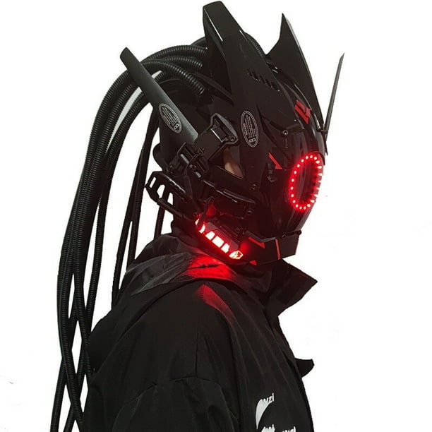 Anime Cyberpunk casco Shinobi Samurai máscara Cosplay Dreadlocks máscara fresca con trenzas Led regalo de Navidad y Halloween
