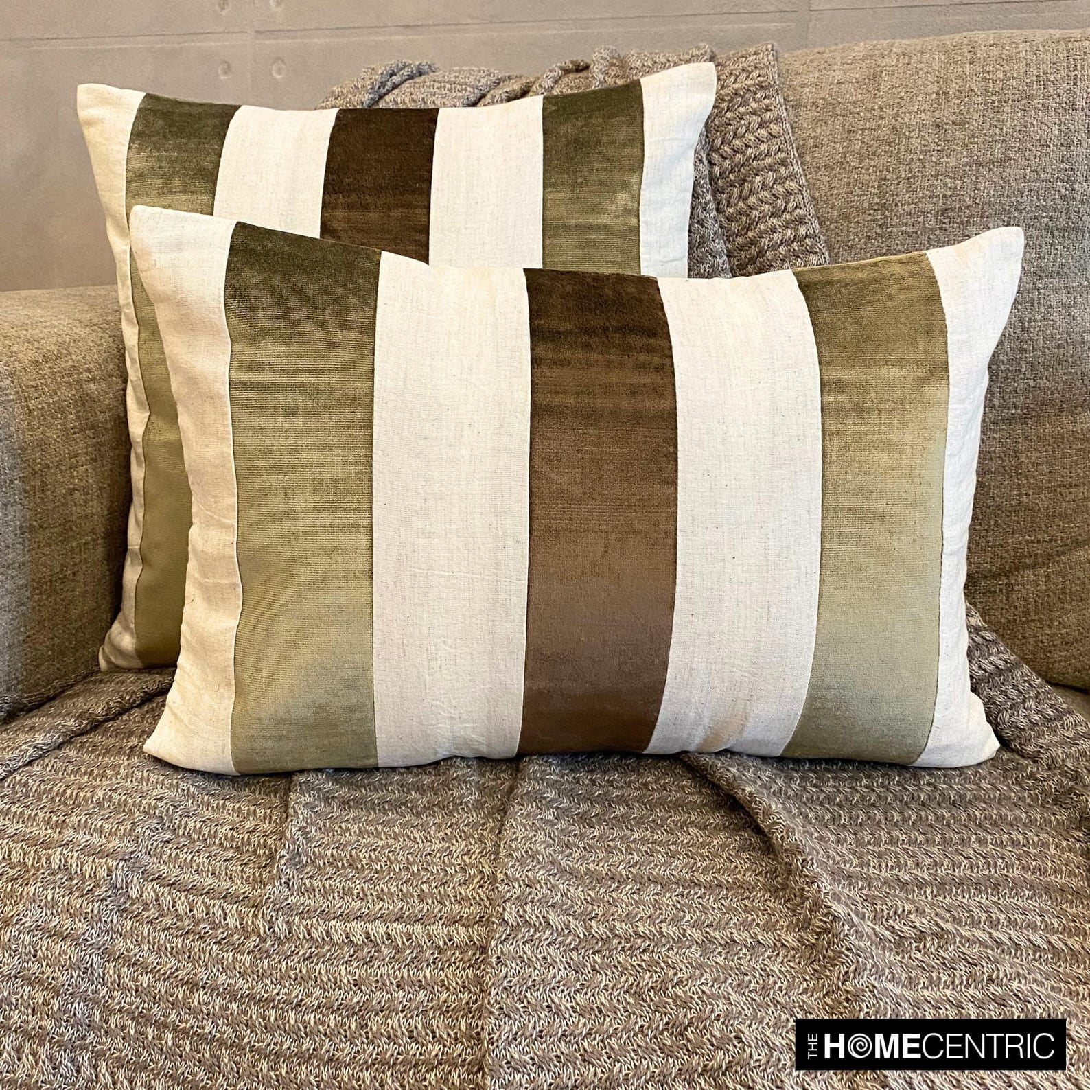 The HomeCentric Decorative Lumbar Pillow Cover Brown 12"x14" (30x35 cm) Velvet Patchwork, Velvet, Striped Oblong Pillow Cover For Sofa, Couch, Bed, Patio And outdoor, Patchwork Modern - Swathe Earthy