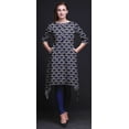 thumbnail image 3 of Bimba Blue Damask Shibori Printed Asymmetrical Kurti Tops For Women Indian Summer Dress Tunic X-Large, 3 of 6