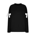 thumbnail image 4 of WTOBBY Women's Solid Color Bow Round Neck Long Sleeve Loose Pullover Sweater Sweatshirt, Decorative Bow Design, Soft and Comfortable for Fashionable Everyday Wear,Black L, 4 of 7