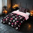 thumbnail image 2 of Homewish Halloween Skull Skeleton Twin Comforter Sets for Girls, Love Heart Lips Bedding Set, Black Hot Pink White, Pink Reversible, 2pcs 1 Comforter and 1 Pillowcase, 2 of 6