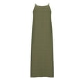 thumbnail image 5 of Womens Cotton Linen Sleeveless Maxi Dress Spaghetti Strap Slit Summer Loose Beach Long Shift Dress Army Green M, 5 of 6