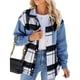 thumbnail image 2 of Chaqueta Vaquera Informal de Larga con Solapa y Botones para Mujer, Estilo Otoño, A Cuadros, Estilo Informal, con Botones Azul XL, 2 of 9