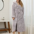 thumbnail image 2 of Homgro Women's Hooded Robe Winter Maternity Plush Duster Housecoat Soft Button Up Fuzzy Long Sleeve Bathrobe Loungewear Purple X-Large-XX-Large, 2 of 5