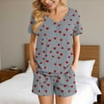 thumbnail image 2 of Womens Summer Pajamas Set 2 Piece Cute Heart Graphic V Neck Short Sleeve Top Shorts Sleepwear, 2 of 8