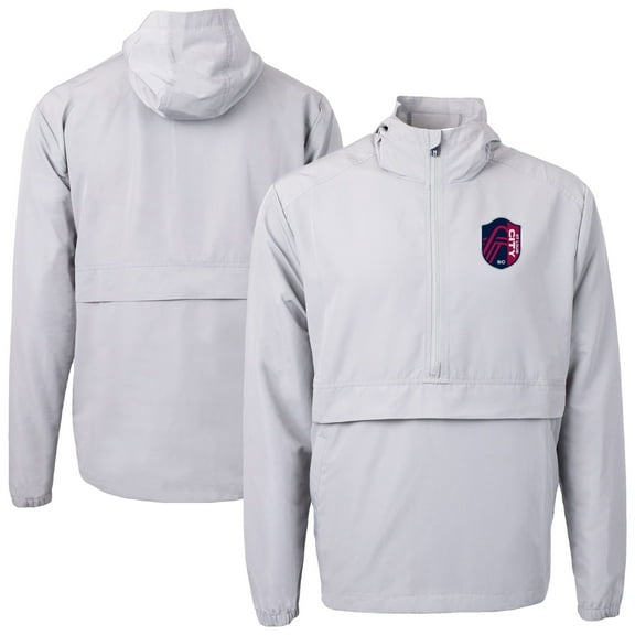 Men's-Cutter & Buck  Gray St. Louis City SC Charter Eco Recycled Anorak Hooded Half-Zip Jacket