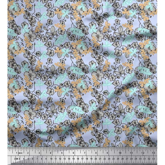 Soimoi Poly Georgette Fabric Clover Leaves & Floral Artistic Print Fabric by Yard 42 Inch Wide
