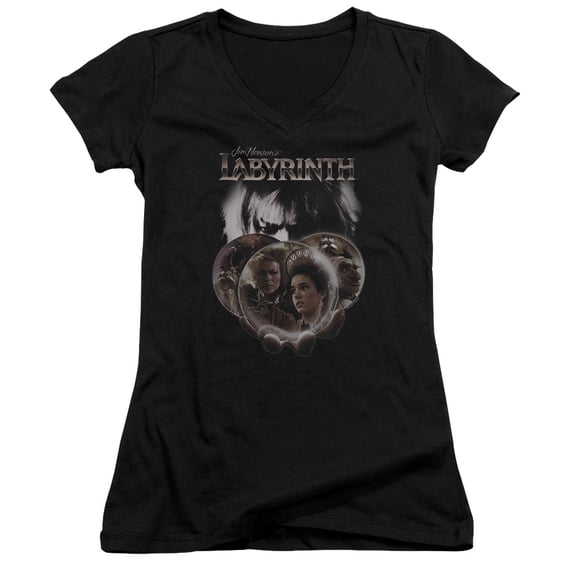 Labyrinth Globes Junior Women's T-Shirt V-Neck Black