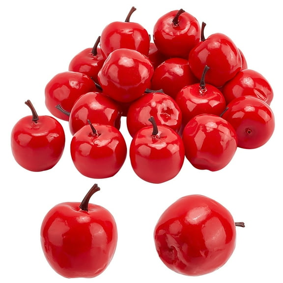 1set 20pcs Mini Apples 1.7 x 1.4 Inch Artificial Apples Red Apples Simulation Fruit Decor Christmas Decorative Apples Model for Home Kitchen Table Photography Party Photo Props