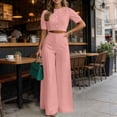 thumbnail image 4 of 2 Piece of Outfits Casual Plus Size Summer Solid Color Fashionable Casual Temperament Elegant Short Top Long Pants Set Two-piece Set, 4 of 7