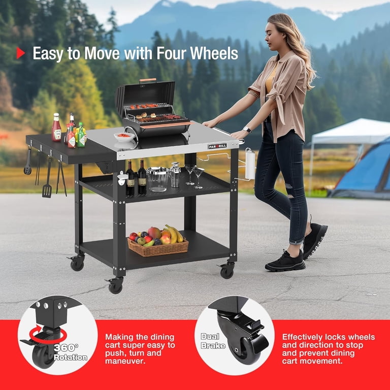 PARGRILL Three-Shelf Grill Cart, 46.6" Stainless Steel photo 5