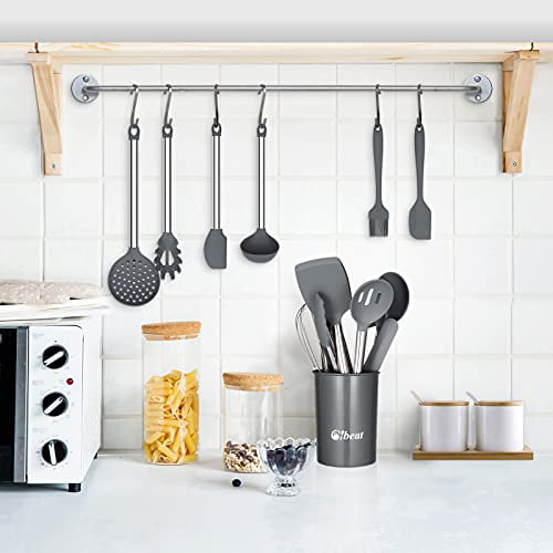 Uarter Silicone Kitchen Utensils Set , 13 Pcs Kitchen Gadgets Utensil  Cookware Kits + 1 Storage Bucket, Home Kitchen Cooking Tools, Black 