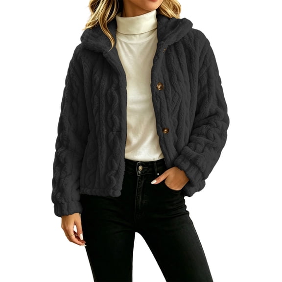 uublik Fleece Jacket Women Black Open Front Long Cardigan Coat Warm Winter Outwear Jackets
